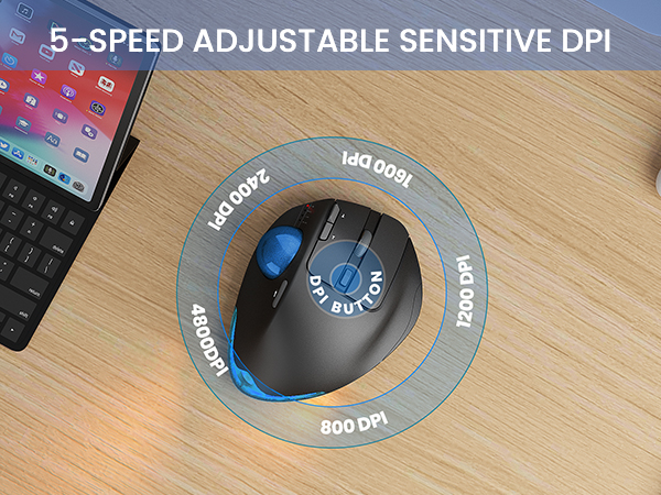 Wireless Trackball Mouse, Ergonomic Bluetooth Rechargeable Computer Mouse-Blue Ball