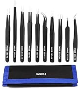 Precision Tweezers Set, XOOL 10 PCS ESD Tweezers Set, Anti-Static Stainless Steel Tweezers Kit, N...