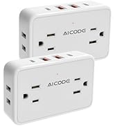 2 Pack Wall Outlet Extender with USB C, AICODE Mini Multi Plug Outlet with 4 AC Outlet and 4 USB ...