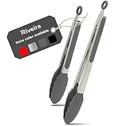 Riveira Grey Tongs for Cooking with Silicone Tips | 9 and 12-Inch Pieces | Non-Stick Kitchen Gril...