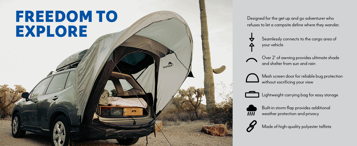 Napier Sportz Cove SUV awning Tent with large door opening for easy access to gear