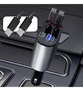 Retractable Car Charger with Dual Type-C Retractable Charging Cables and 2 USB Ports, 4 in 1 Fast...