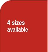 A red text box. Text reads: Four sizes available.