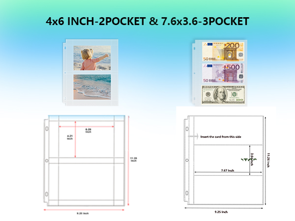 Heavy-Duty Archival Photo Page Protectors Holds 180 Pictures 3-Pocket Clear Picture Album Refill