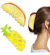 2 PCS Lemon Hair Claw Clips Lemon Hair Clips Cute Fruit Hair Claw Clip Cellulose Acetate Hair Cli...