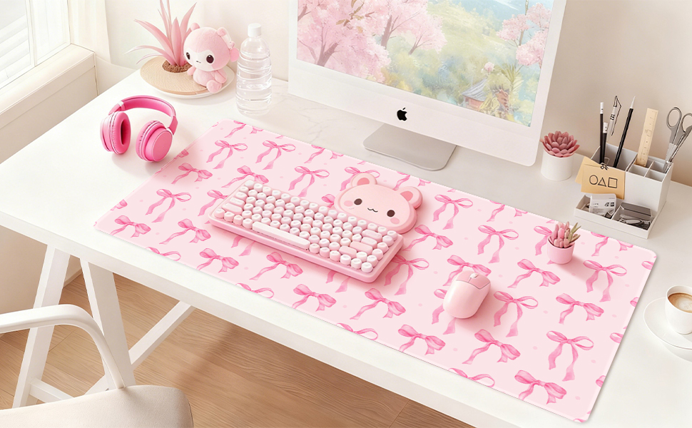 Large Pink Mouse Pad, Pink Bows Mouse Pad Girls Women
