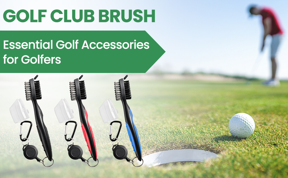 3 Pack Golf Club Brush and Club Groove Cleaner with Retractable Zip-line