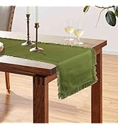 Accent Home Olive Green 13 x 72 Inches Cotton-Linen Table Runner – Soft, Durable &amp; Natural Blend ...