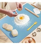 Silicone Baking Mat 24" x 16", Extra Thick Dough Rolling Mat with Measurements and Edge Heighteni...