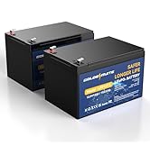 GOLDENMATE 12V 12Ah Lithium LiFePO4 Deep Cycle Battery 2 Pack, 5000+ Cycle Rechargeable Lithium I...