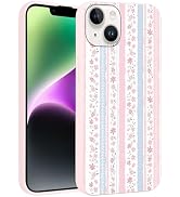 Vulfwela Cute Pink Striped Phone Case for iPhone 14 / iPhone 13 Flower Case 6.1", Aesthetic Trend...