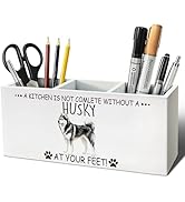 ELMCH Funny Husky Pen Pencil Holder Organizer, Dog Animal Lovers Gifts for Kitchen Home Tabletop ...