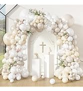 Amandir 173 Pcs Pearl White Balloon Arch Garland Kit, Double-Stuffed Pearl Ivory White Sand Clear...
