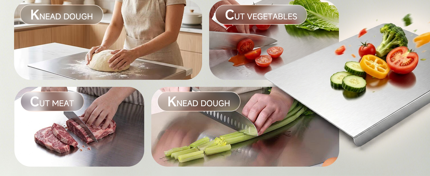 Sykexonm 304 Stainless Steel Cutting Board for Kitchen with Counter Lip &amp;amp; Non-slip Mat