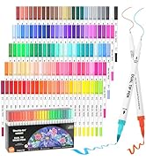 120 Colors Dual Tip Brush Marker Pens with 1 Coloring Book, Fineliner and Brush Dual Tip Markers ...