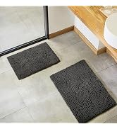 Chenille Soft Plush Bath Rugs for Bathroom Sets of 2, Non-Slip Absorbent Machine Washable Bathroo...