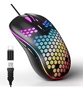 MELOGAGA Honeycomb Wired Gaming Mouse, USB/USB-C PC Game Mice with RGB Backlight, 6 Programmable ...