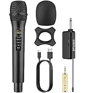 PROZOR Wireless Microphone with Metal Adapter Volume Treble Bass Echo Control UHF Handheld Karaok...