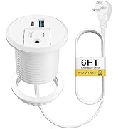 2 Inch Desk Power Grommet USB C PD 20W, Recessed Power Strip Socket with AC Plugs and 2 USB Charg...