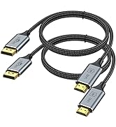 4K DisplayPort to HDMI Cable 2-Pack, 6 Feet DP to HDMI Cord Adapter Male to Male (4k, 2160P, 1440...
