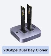 UGREEN 20Gbps Cloner, M.2 Duplicator Dual Bay NVMe Enclosure, Tool-Free USB3.2 Gen 2X2 to USB Ada...