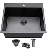 SHACO 18x18 Inch Drop In Black Bar Sink, 18 Inch Gunmetal Black Small Kitchen Sink, Stainless Ste...