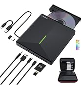 ORIGBELIE External CD DVD Drive with 4 USB Ports and 2 TF/SD Card Slots, USB 3.0 Portable CD/DVD ...