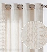 jinchan Boho Curtains for Bedroom Linen Blend Curtains Embroidered Bordered Window Curtains Livin...