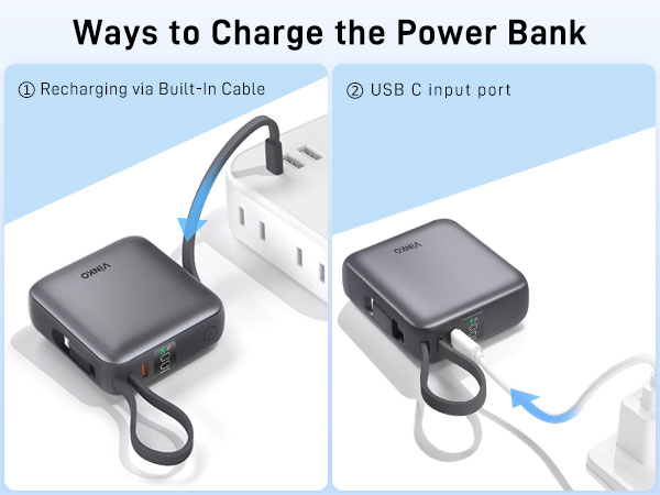 small portable charger power bank with cords fast charging