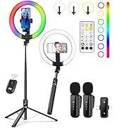 Yeaki Vlogging Kit for iPhone/Android - 10" Selfie Ring Light with 74" Tripod Stand & Phone Holde...