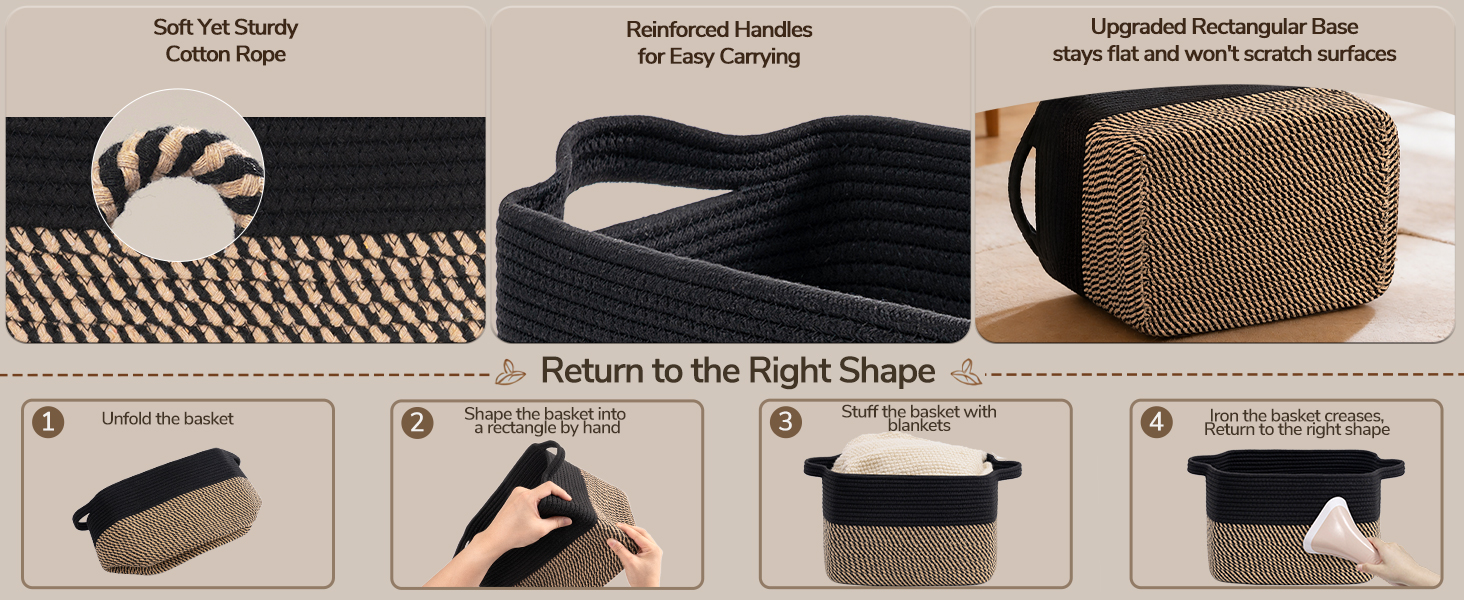 Goodpick Square Woven Rope Basket with Handles