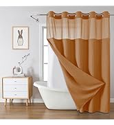 eachope BurntOrange No Hook Waffle Weave Shower Curtain with snap-in Liner Replacement, 230GSM Wa...