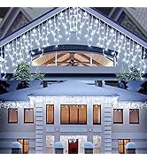 AGIRL 400 LED Icicle Lights Outdoor 32.8Ft 75 Drops Icicle Christmas Lights 8 Modes Waterproof Fa...