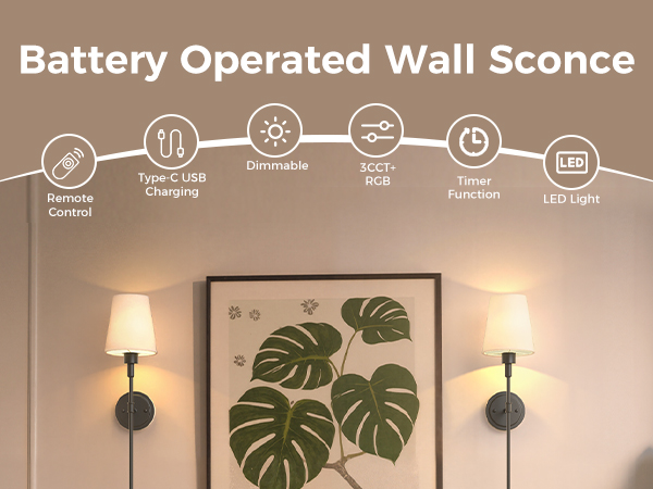 Battery Operated Wall Sconces Set of 2
