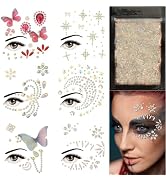 DECOYARDOO 6 Sheets Face Jewels Self-Stick Body Gems and 10g Chunky Glitter | Rhinestone Stickers...