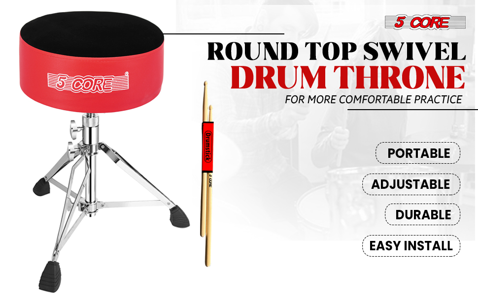 Drum Throne Comfortable Padded Stool Swivel Height Adjustable Chair Heavy Duty Seat for Drummer