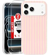MYY for iPhone 17 Pro Case [with 2X Screen Protector],Cute Striped Phone Case Soft TPU Slim Shock...