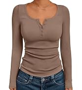 Trendy Queen Long Sleeve Shirts for Women Henley Ribbed Fall Tops Dressy Business Casual Teen Gir...