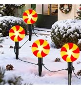 7Ft Christmas Lollipop Peppermint Pathway Lights Outdoor with 4 LED Bulbs | Shatterproof Candy Ca...
