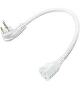 [1 Pack] 8inch Short Power Extension Cord with Flat Plug- White Low Profile Flat Plug Short 3Pron...