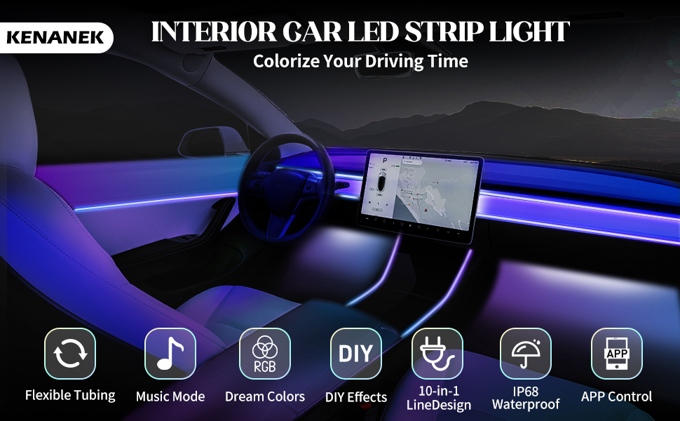 tesla interior lights,tesla,dreamcolor acrylic interior car led strip light,ambient lighting car,