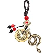 ZGLUZP Brass Chinese Zodiac Snake Statue Keychain with 5 Feng Shui Coins, 2025 Zodiac Animal Char...