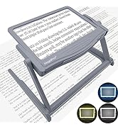 MAGNIPROS 5X Large LED Full Page Magnifying Glass with Detachable Hands-Free Stand &amp; 3 Color Ligh...