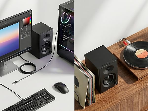 computer speakers for desktop pc and record player