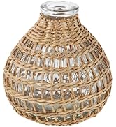 Vase with Rattan Cover, Handwoven Rattan Glass Bud Vase, Small Wicker Woven Cover Boho Floral Hol...