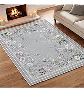Artoid Mode Grey Butterfly Flower Spring Area Rug, Summer Home Decor Low-Profile Non-Slip Washabl...