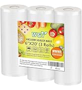Vacuum Sealer Bags - 6" x 20' (3 Rolls), Reusable &amp; Sous Vide, Commercial Grade, Embossed Texture...