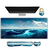 AIMSA Keyboard Mouse Pad Wrist Rest, Extended Gaming Mouse Pad +Wrist Support, Ergonomic Memory F...