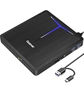 Guamar External CD/DVD Drive for Laptop, USB 3.0 USB-C DVD Player CD Burner with 2 USB Ports SD T...