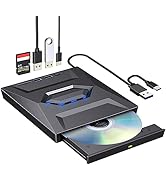 ROOFULL External CD DVD Drive, USB-C CD DVD Player Burner Writer with USB 3.0 Ports Hub and SD Ca...